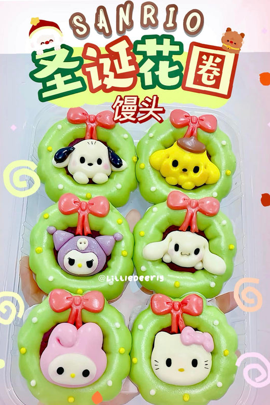 Christmas Sanrio Bun 𝐒𝐚𝐧𝐫𝐢𝐨 圣诞花圈馒头 (PRE-ORDER)